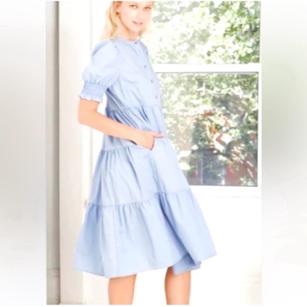 Who What Wear Light Blue Tiered Midi Dress